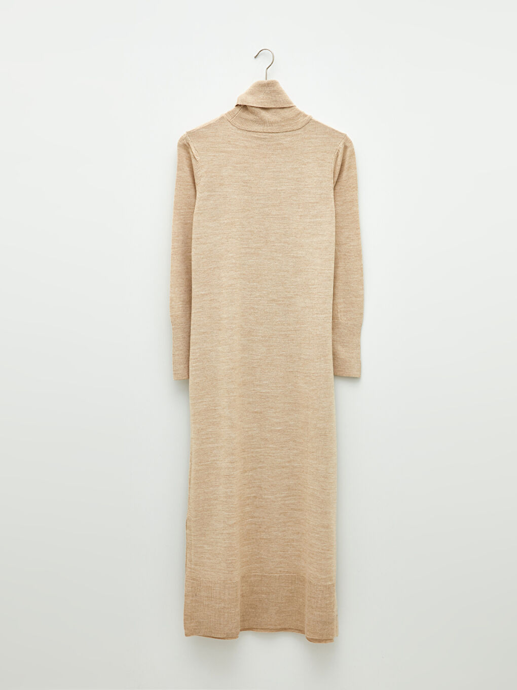 Bej Balıkçı Yaka Düz Uzun Kollu Kadın Triko Tunik-5