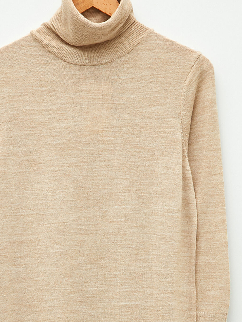 Bej Balıkçı Yaka Düz Uzun Kollu Kadın Triko Tunik-6