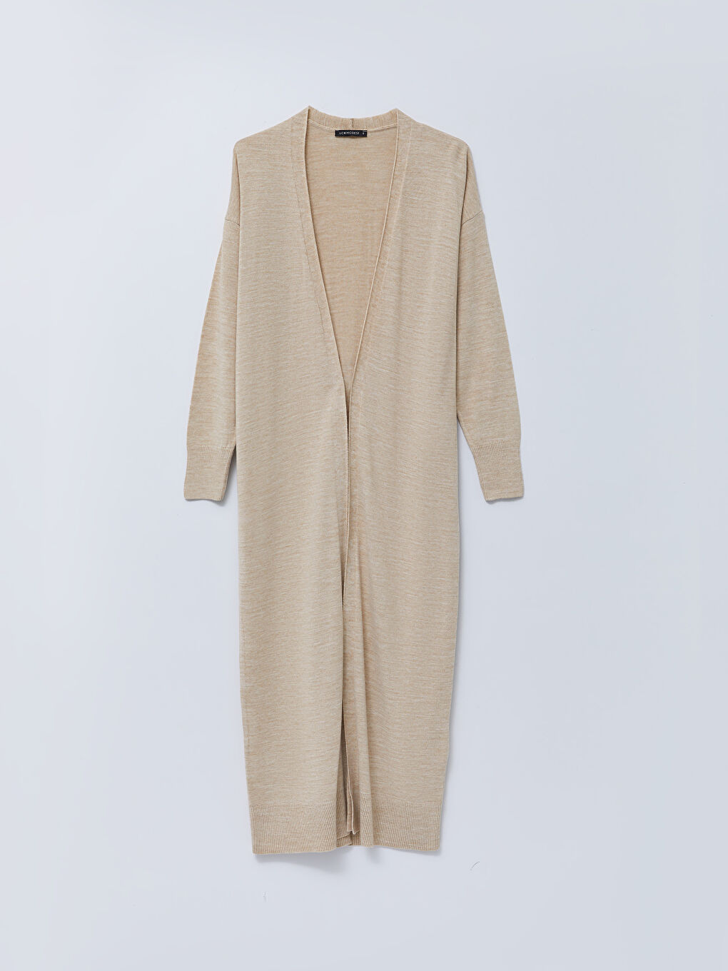 Bej Şal Yaka Düz Uzun Kollu Kadın Triko Hırka-6