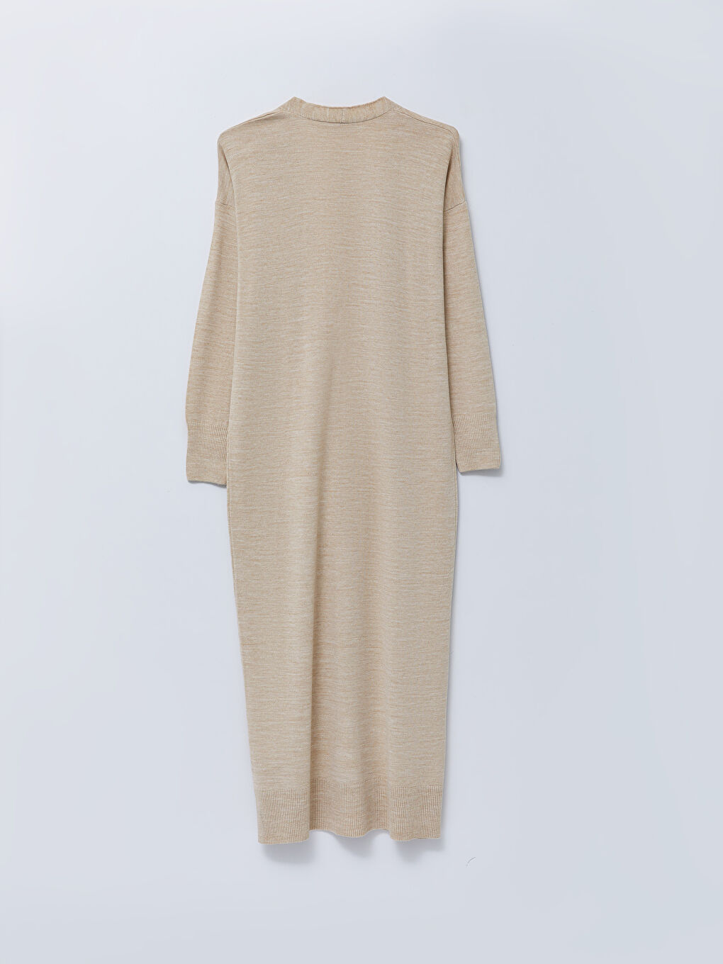 Bej Şal Yaka Düz Uzun Kollu Kadın Triko Hırka-7