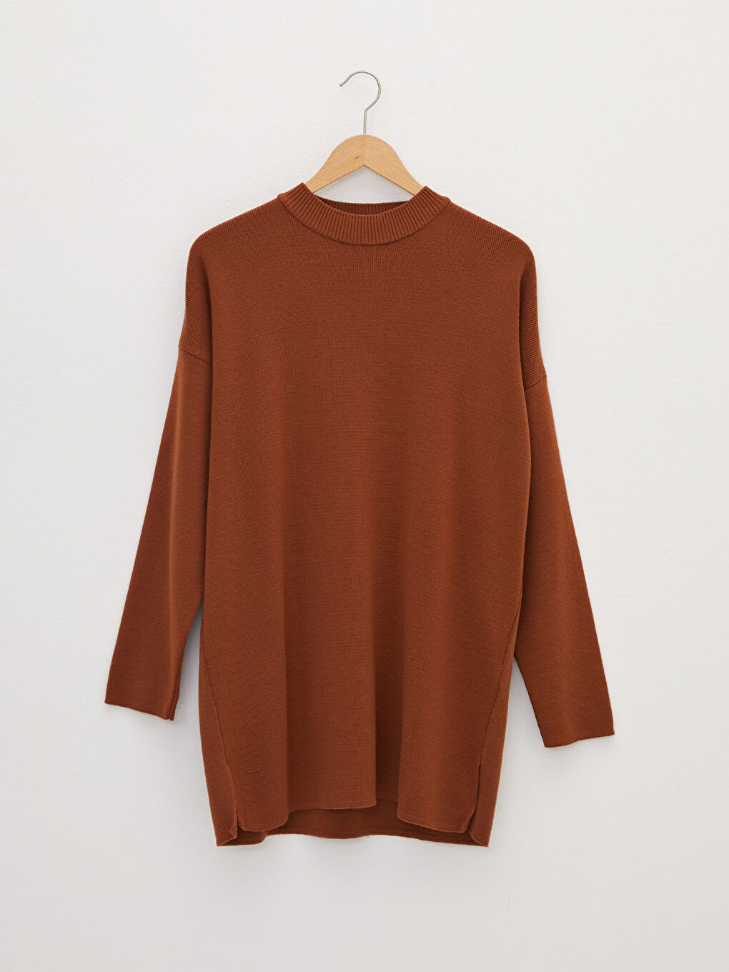 Kahverengi Dik Yaka Kadın Triko Tunik-5