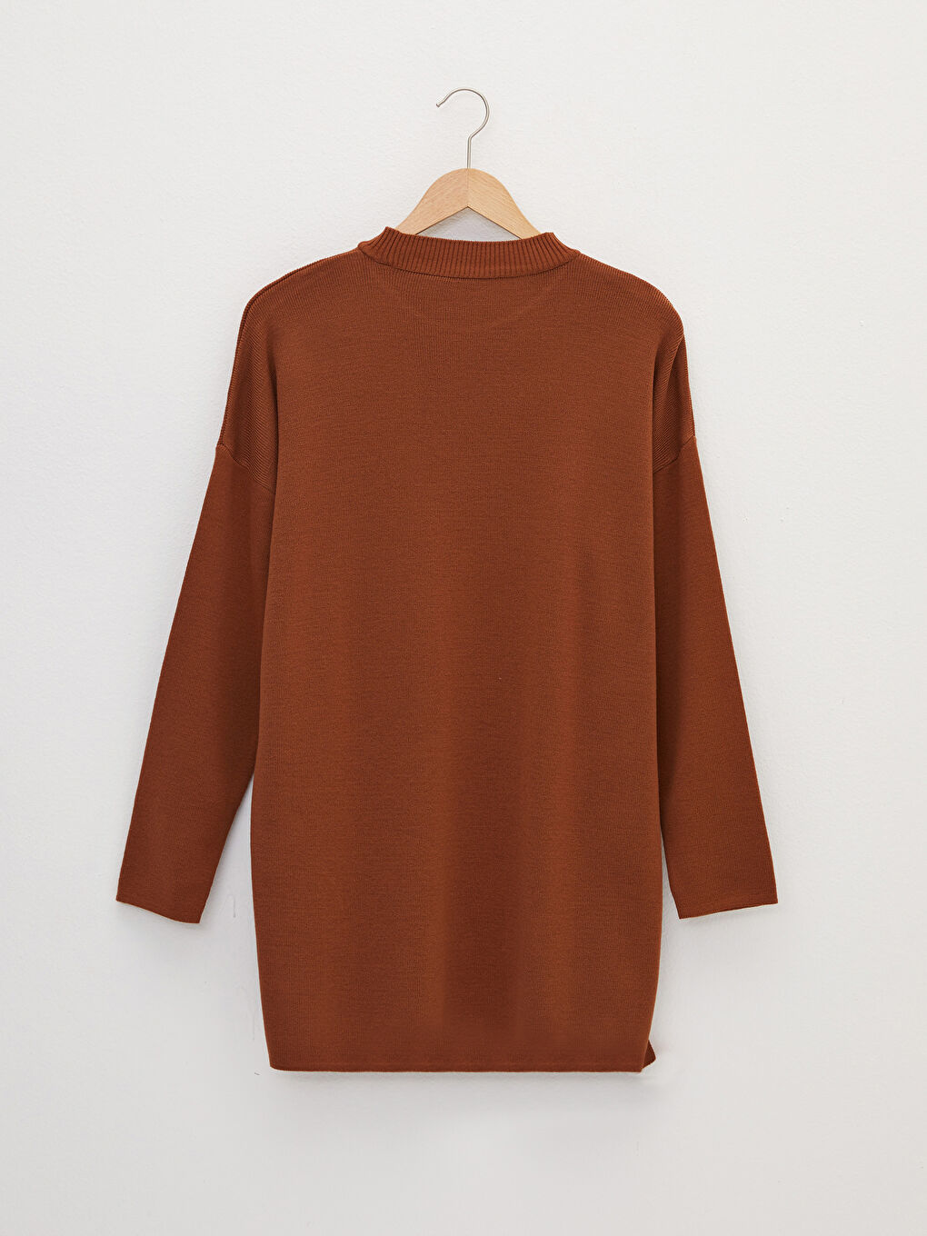 Kahverengi Dik Yaka Kadın Triko Tunik-7