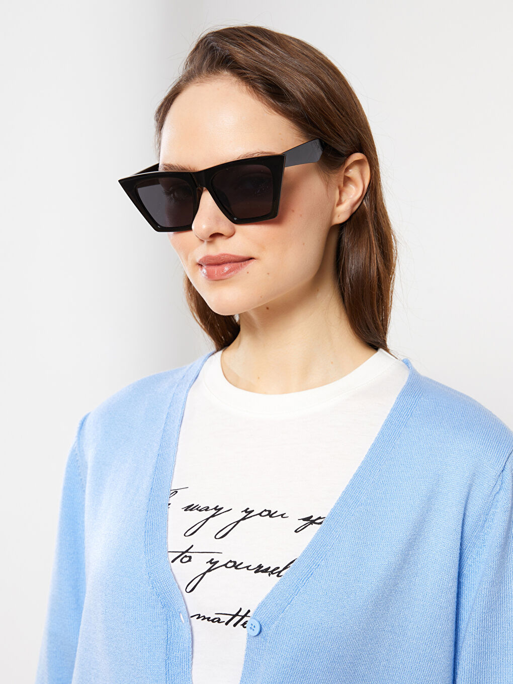 Mavi V Yaka Kadın Triko Hırka-6