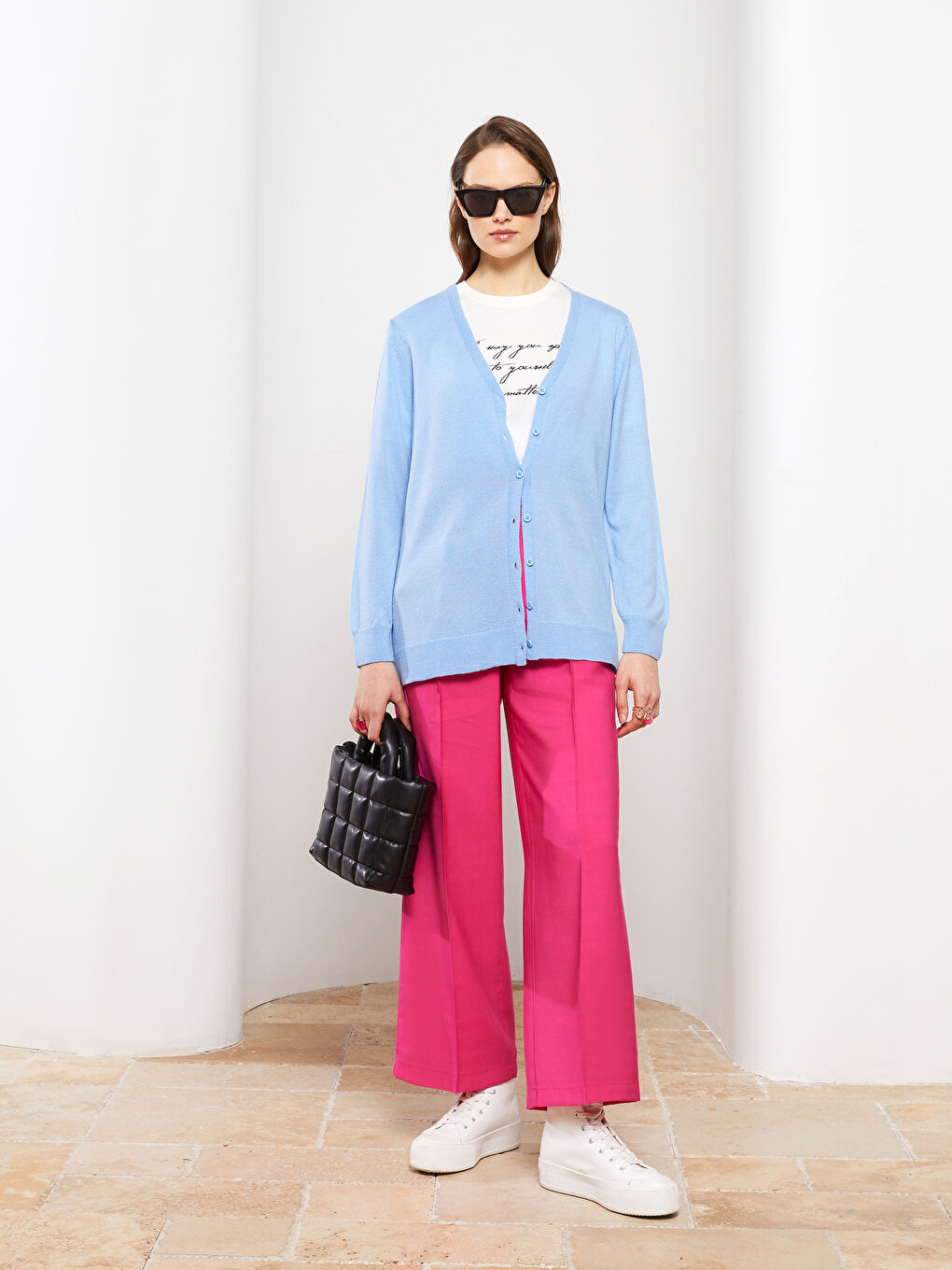 Mavi V Yaka Kadın Triko Hırka-7