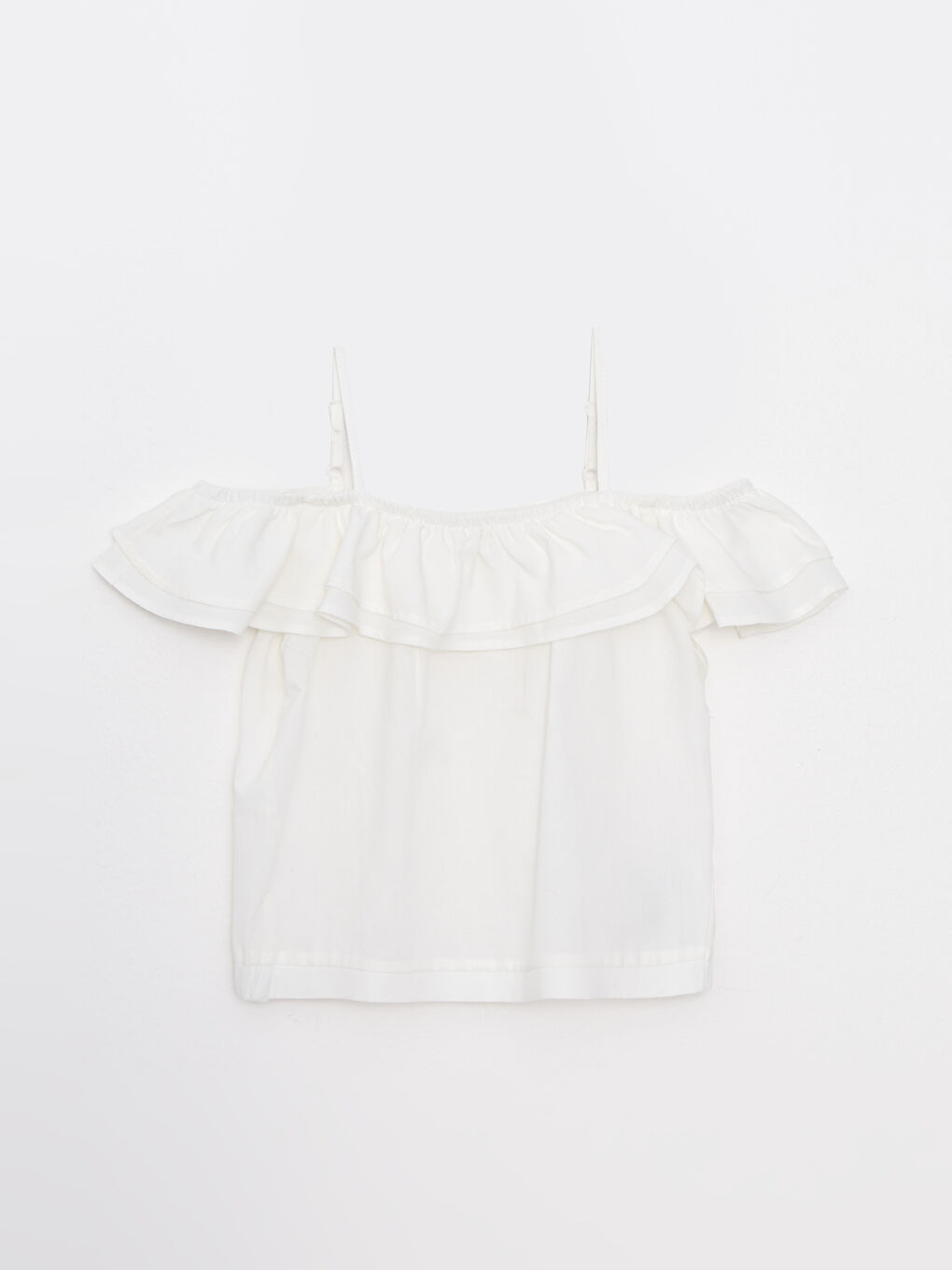 Ekru Kayık Yaka Basic Kısa Kollu Poplin Kız Çocuk Bluz