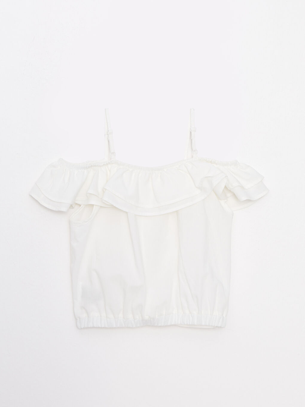 Ekru Kayık Yaka Basic Kısa Kollu Poplin Kız Çocuk Bluz-1