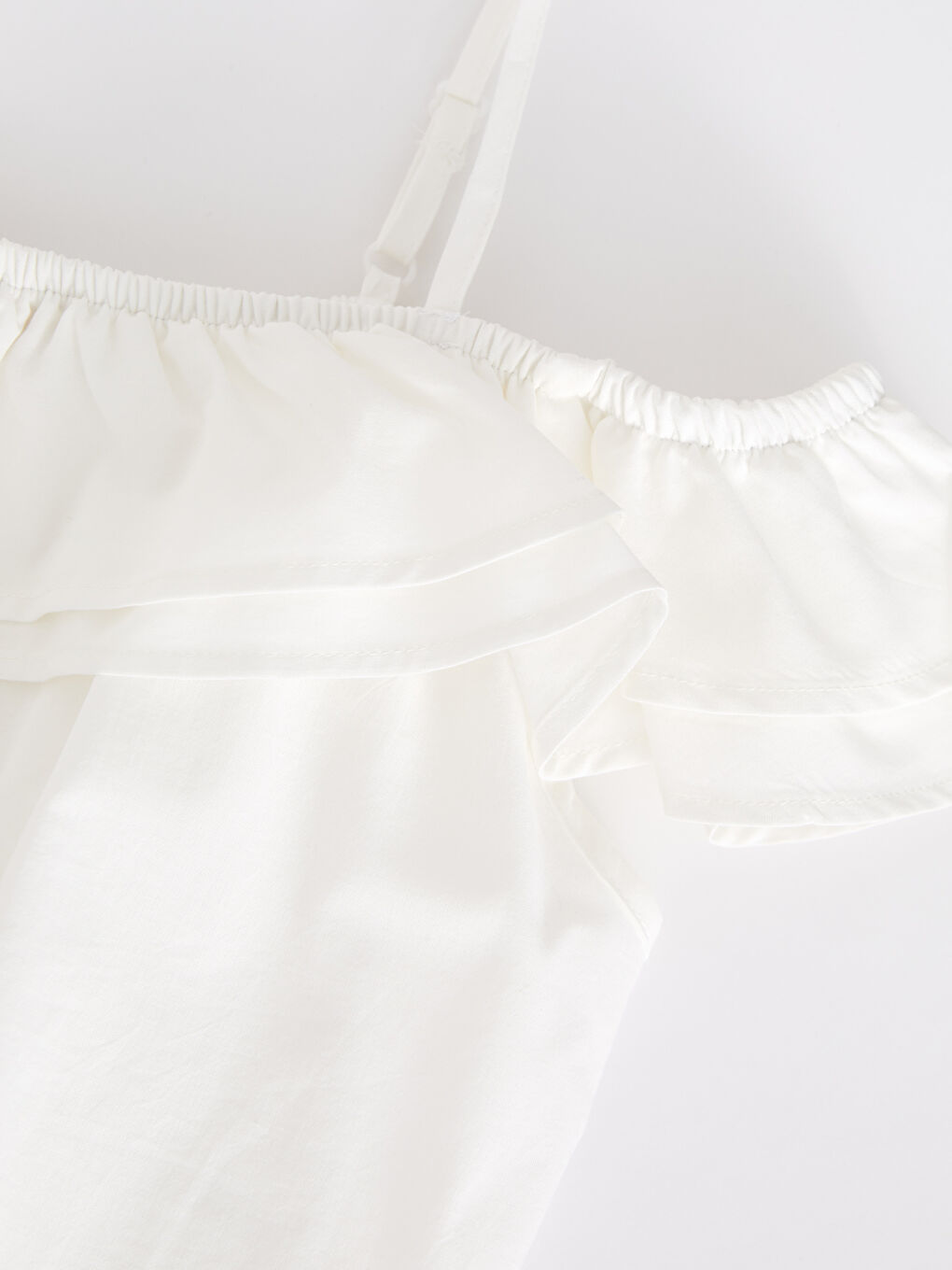 Ekru Kayık Yaka Basic Kısa Kollu Poplin Kız Çocuk Bluz-2