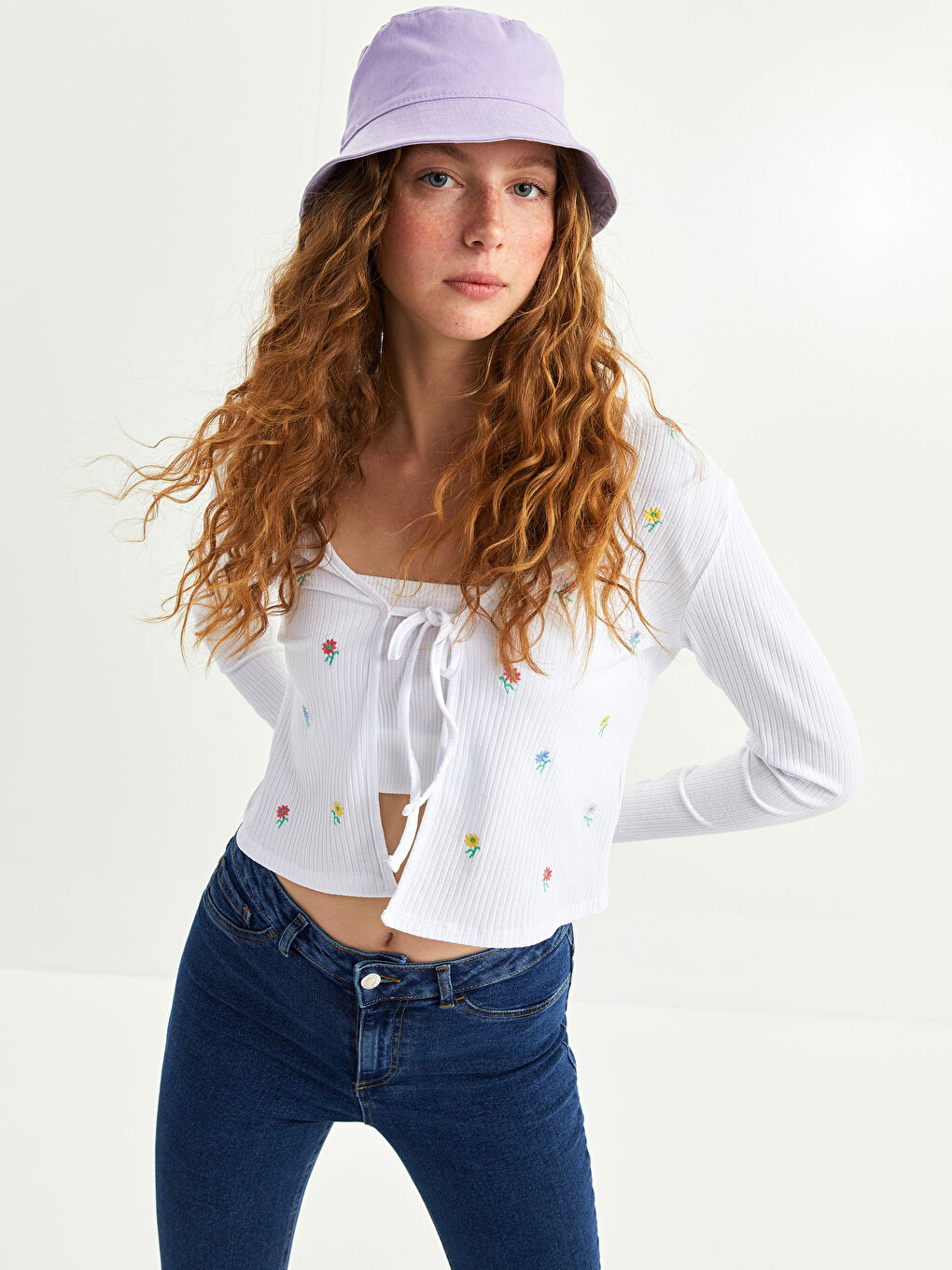 Cardigan cu Guler cu Panglică Brodat și Mânecă Lungă pentru Femei