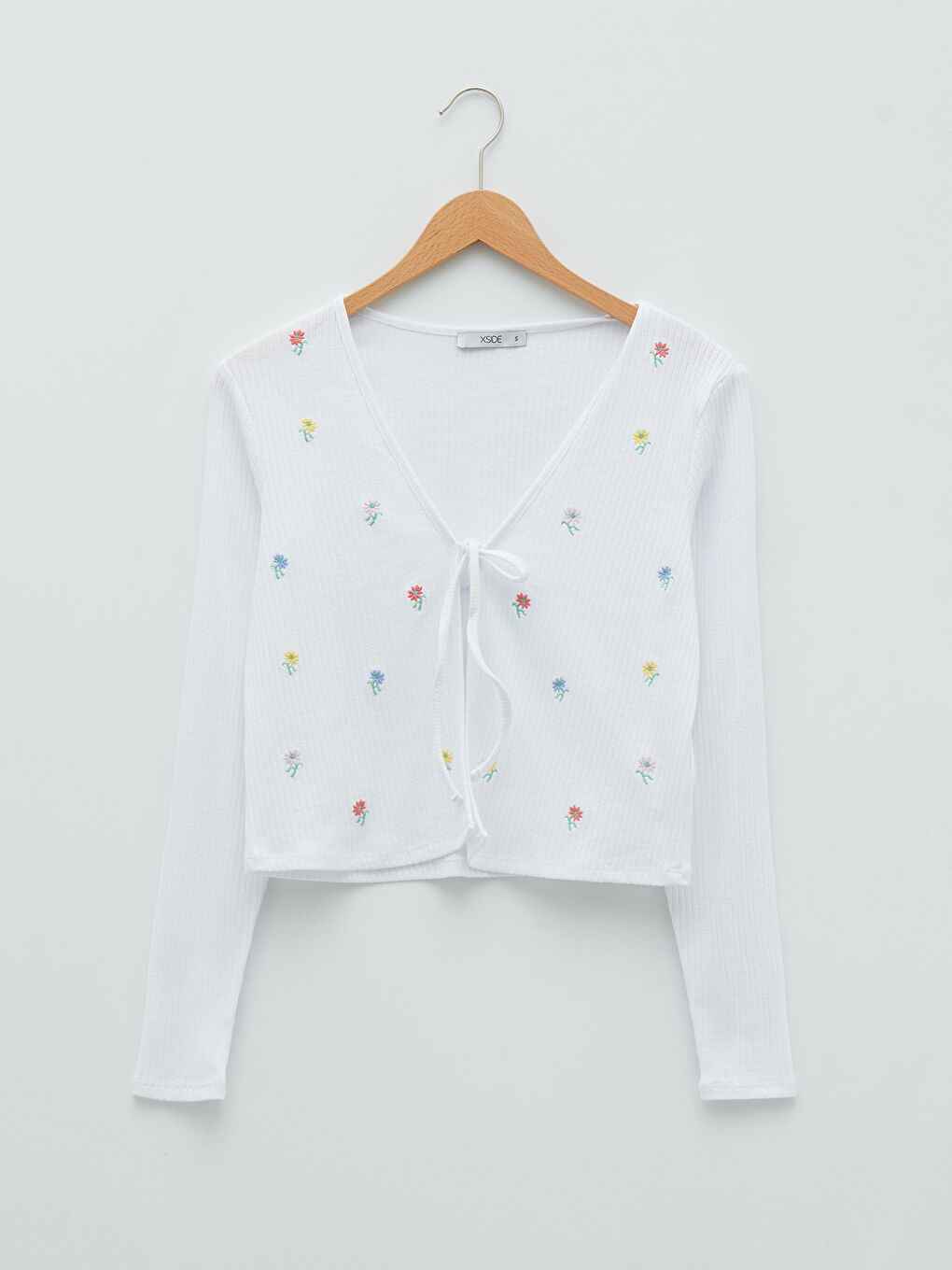 Cardigan cu Guler cu Panglică Brodat și Mânecă Lungă pentru Femei-6