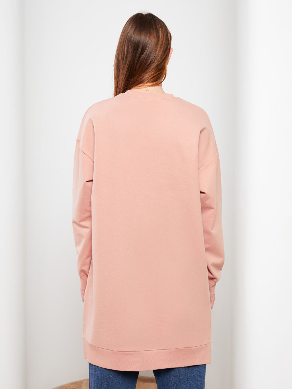 Pembe Bisiklet Yaka Tom ve Jerry Baskılı Uzun Kollu Oversize Kadın Sweatshirt Tunik-4