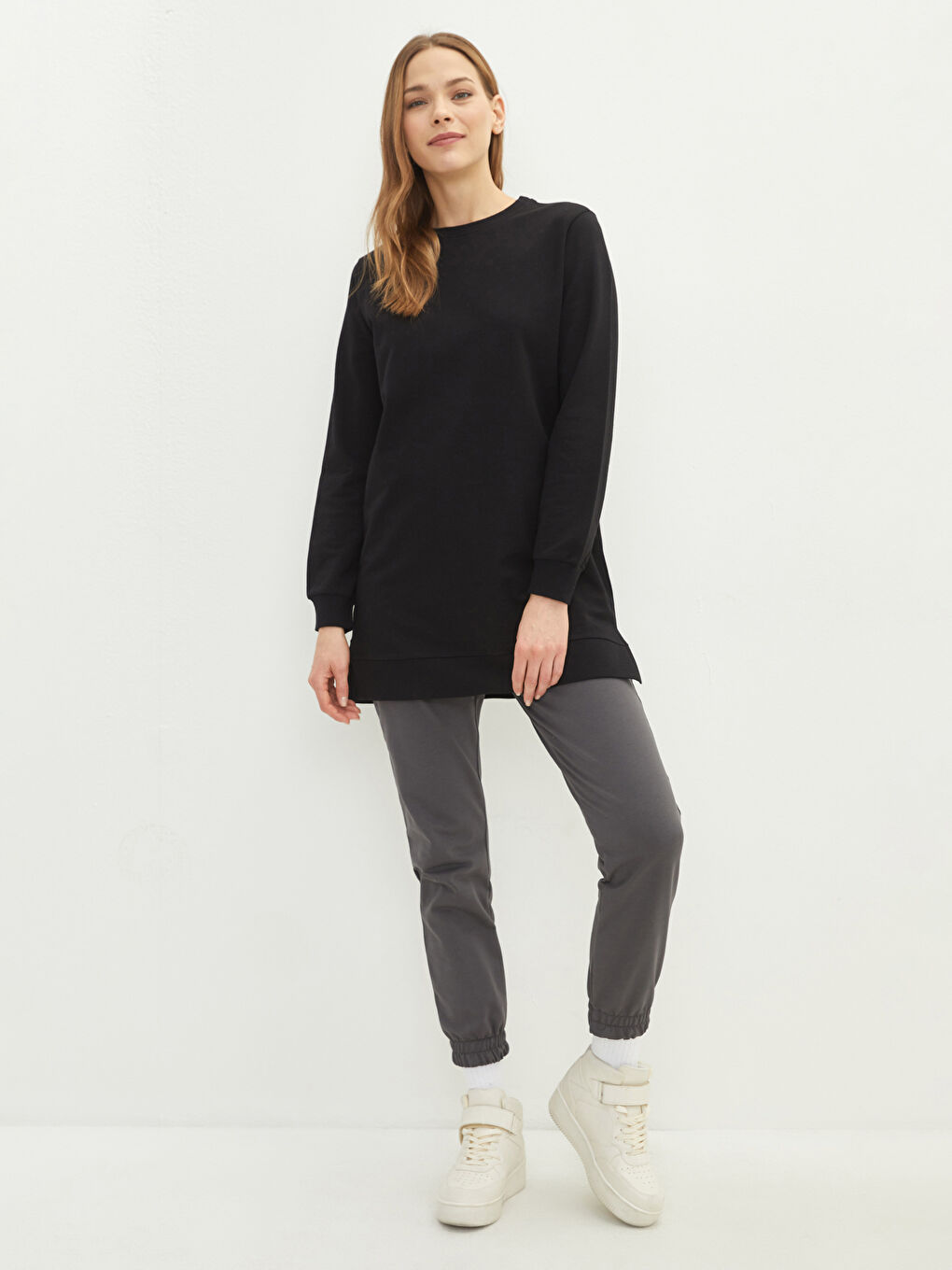 Antrasit Kadın Beli Lastikli Düz Jogger Eşofman Altı