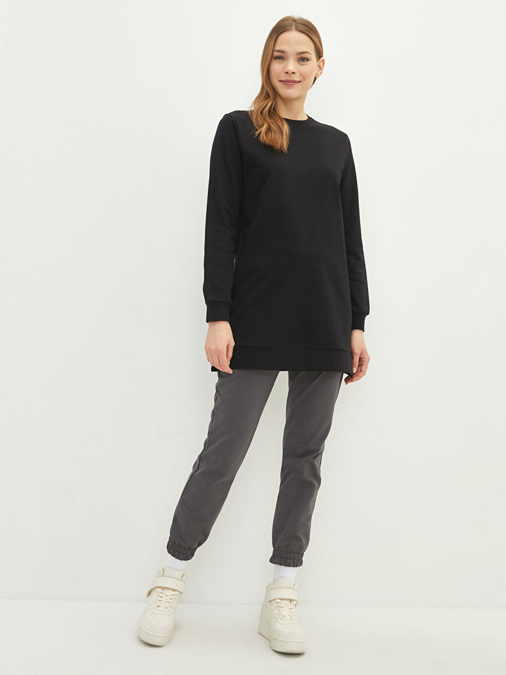 Antrasit Kadın Beli Lastikli Düz Jogger Eşofman Altı-1