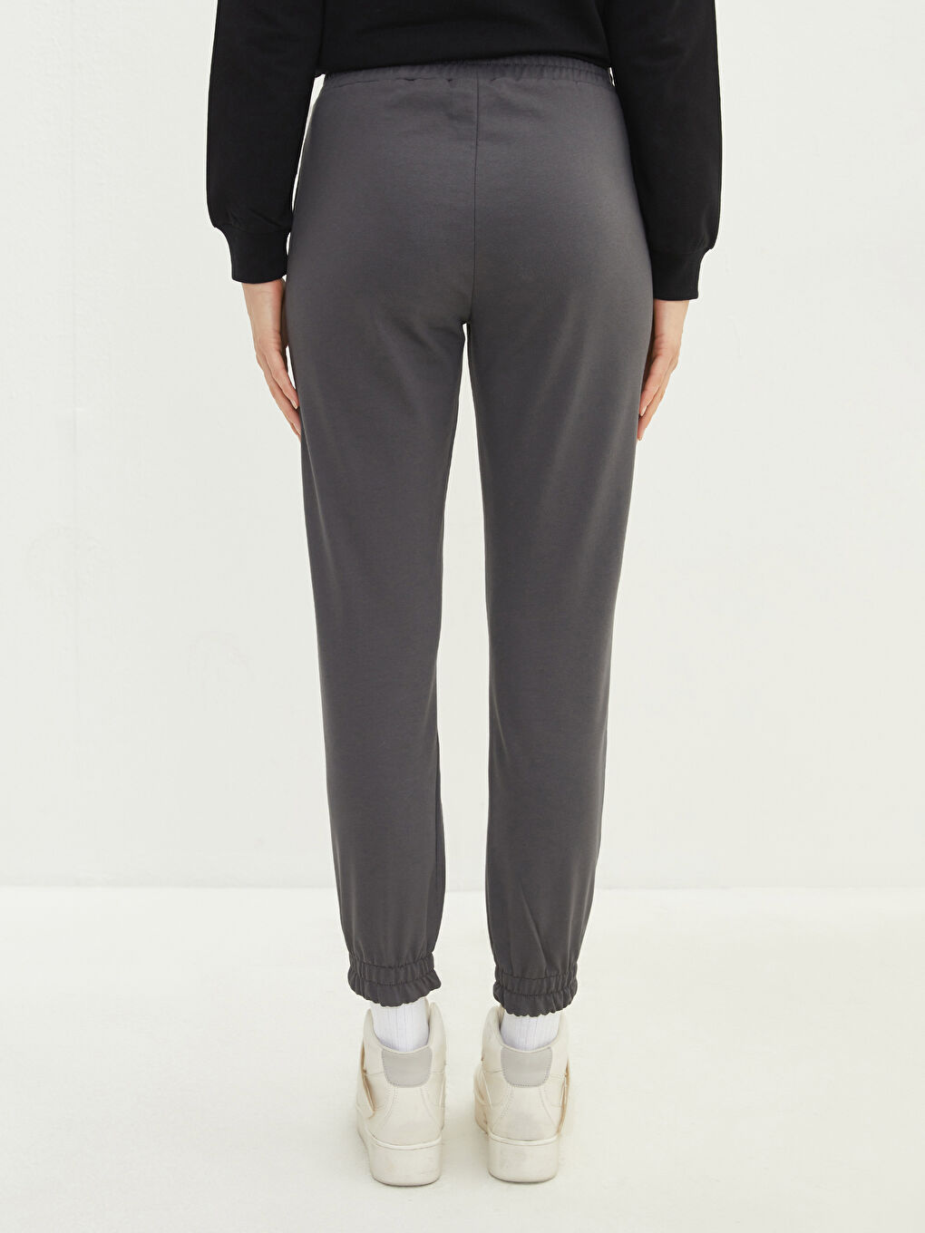 Antrasit Kadın Beli Lastikli Düz Jogger Eşofman Altı-4