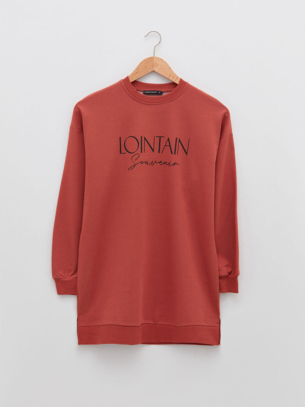 Turuncu Bisiklet Yaka Yazı Baskılı Uzun Kollu Oversize Kadın Sweatshirt Tunik-5