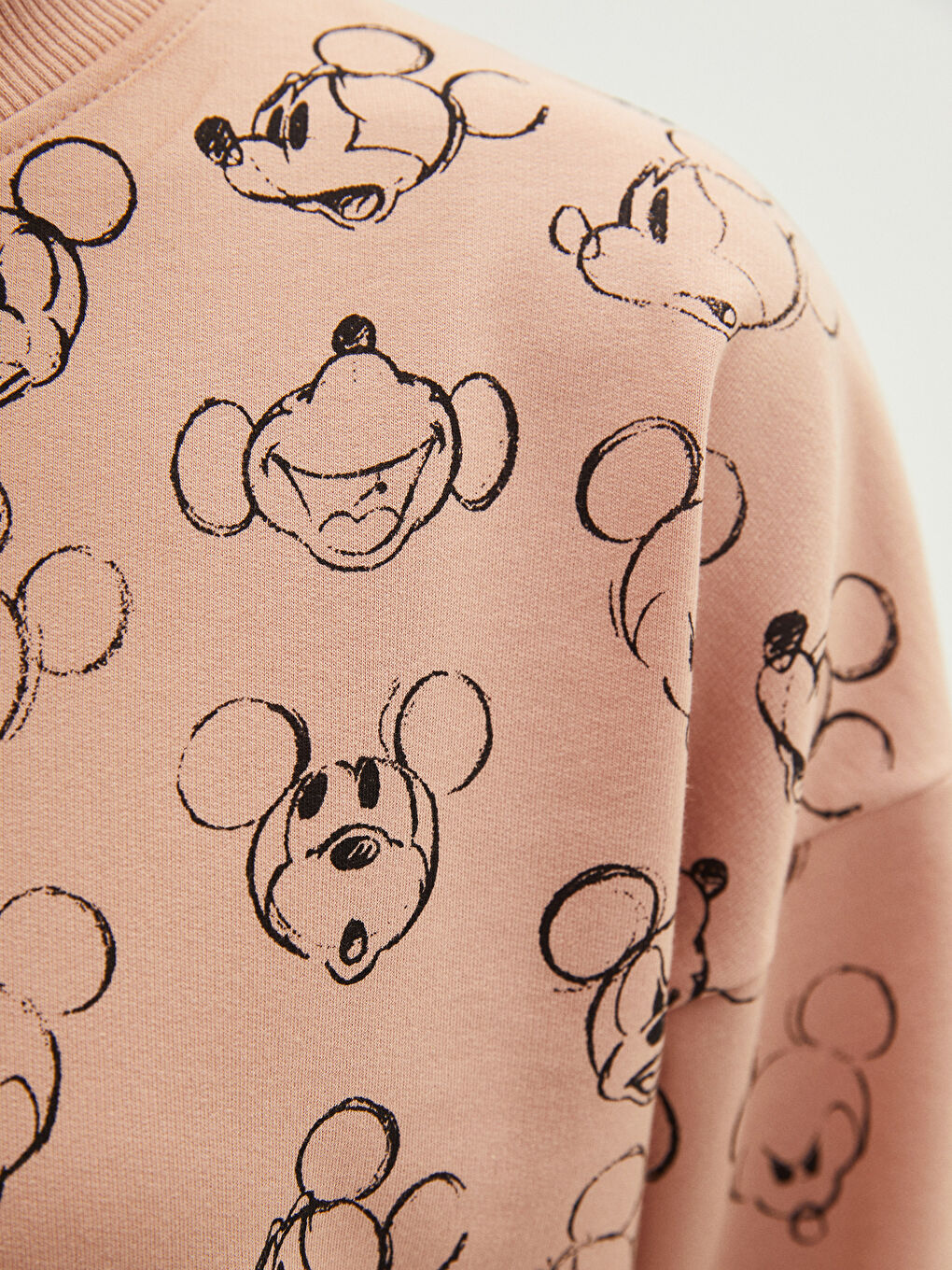 Siyah Bisiklet Yaka Mickey Mouse Baskılı Uzun Kollu Oversize Kadın Sweatshirt Tunik-2