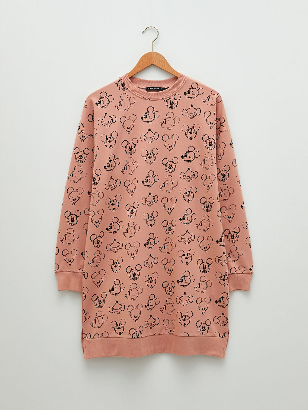 Siyah Bisiklet Yaka Mickey Mouse Baskılı Uzun Kollu Oversize Kadın Sweatshirt Tunik-4