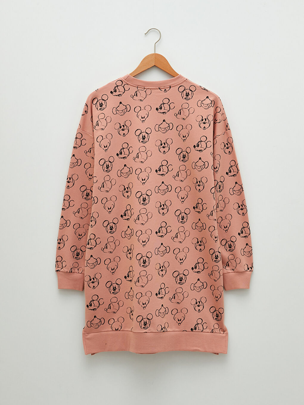 Siyah Bisiklet Yaka Mickey Mouse Baskılı Uzun Kollu Oversize Kadın Sweatshirt Tunik-5