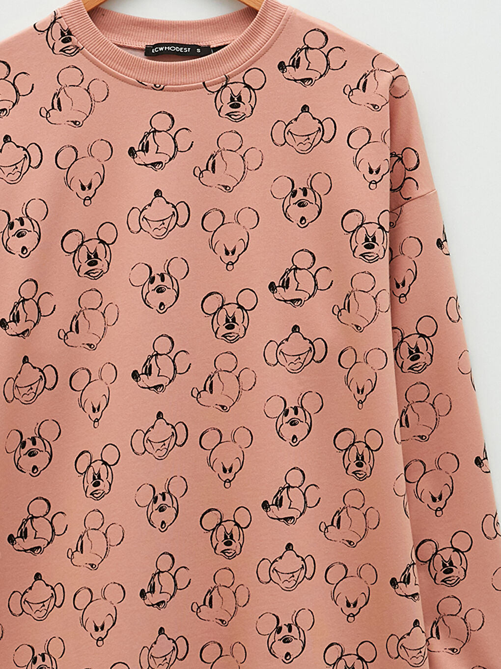Siyah Bisiklet Yaka Mickey Mouse Baskılı Uzun Kollu Oversize Kadın Sweatshirt Tunik-6
