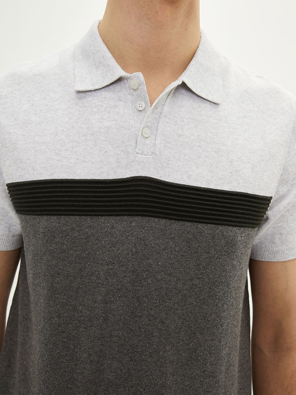 Bej Polo Yaka Çizgili Erkek Triko Tişört-3