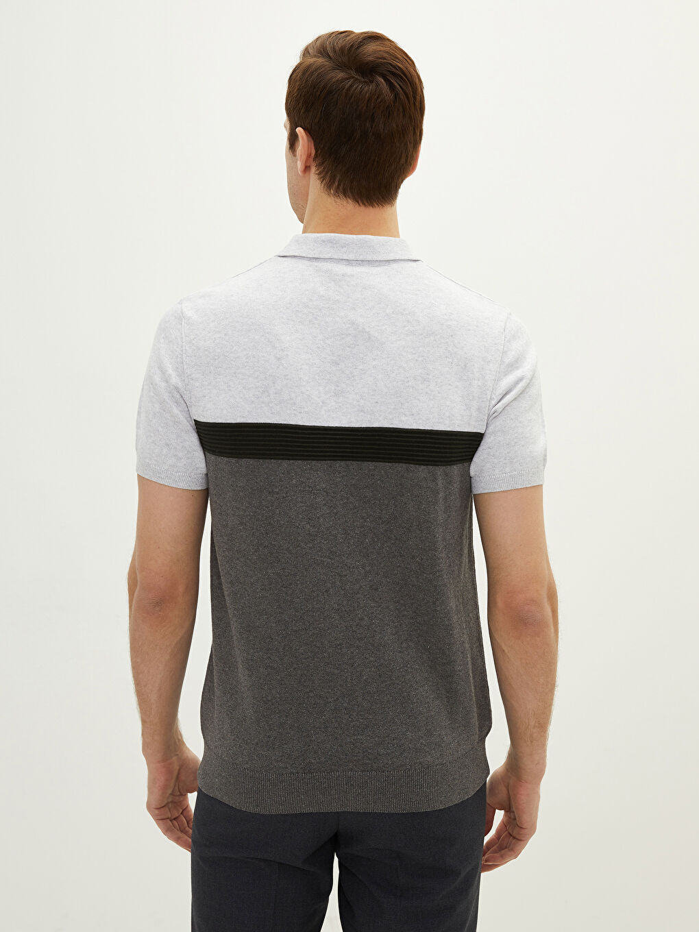 Bej Polo Yaka Çizgili Erkek Triko Tişört-4