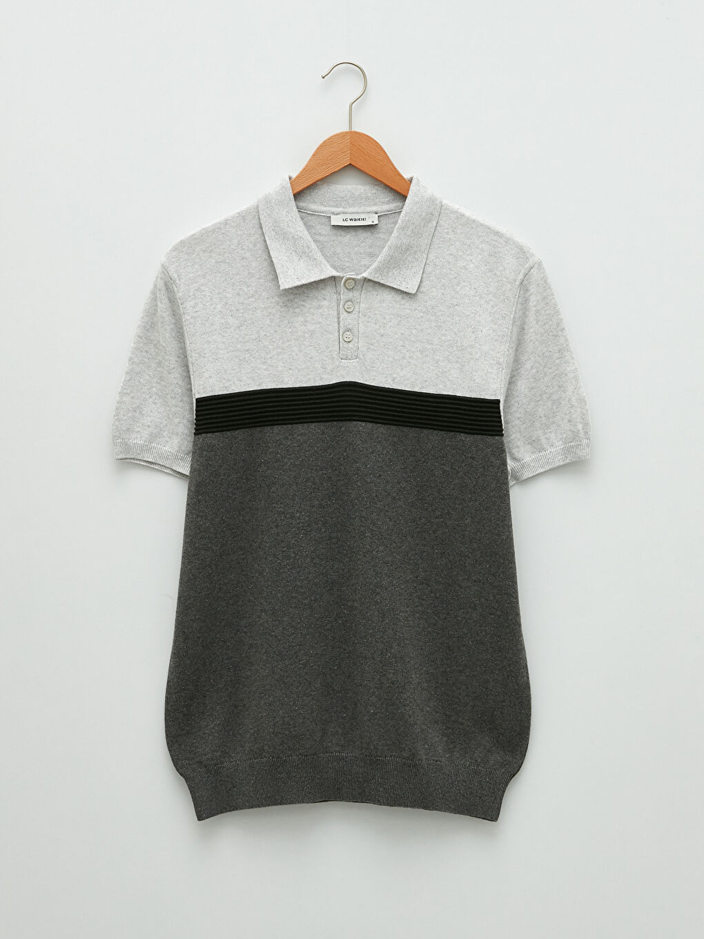 Bej Polo Yaka Çizgili Erkek Triko Tişört-5