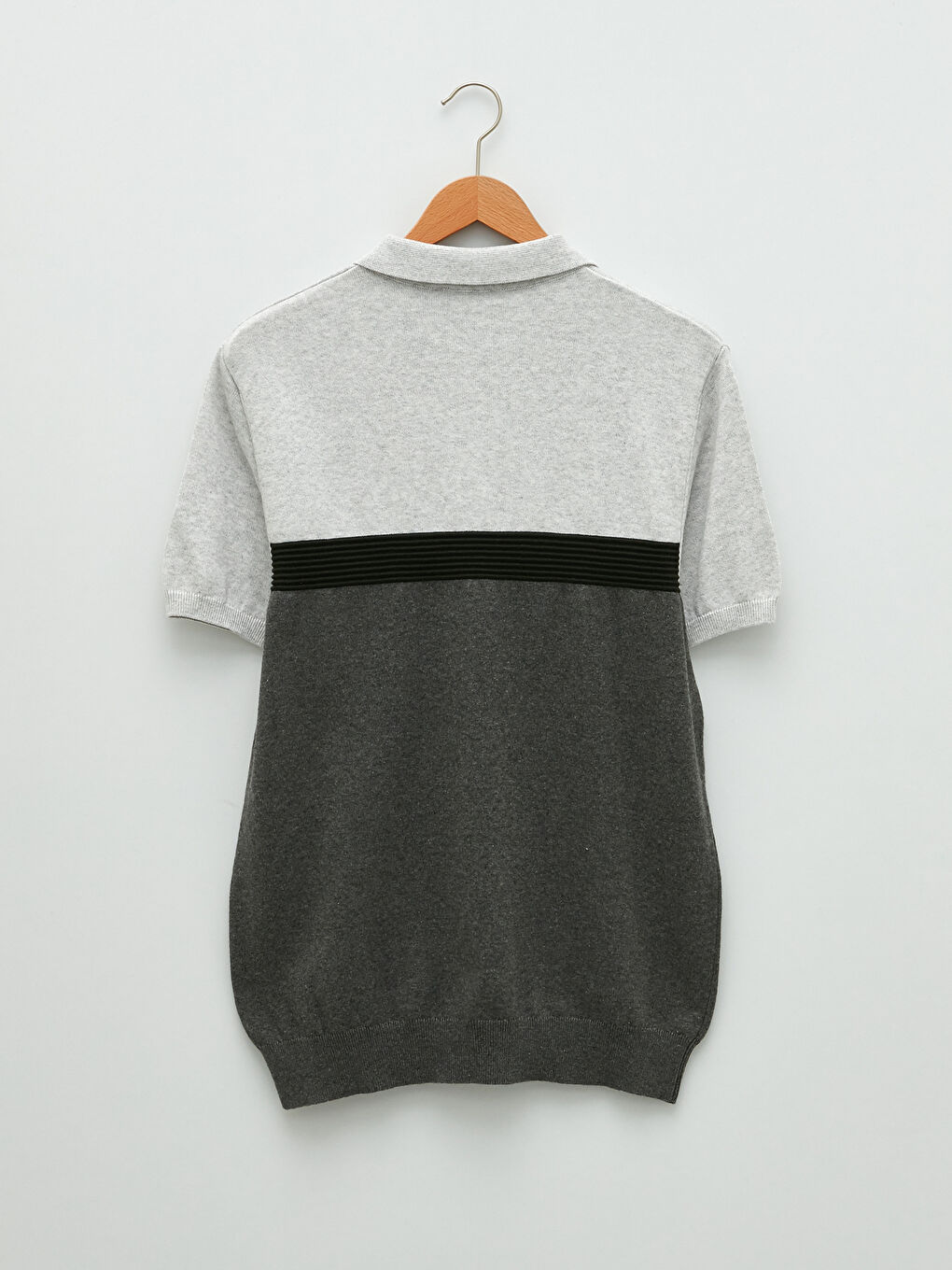 Bej Polo Yaka Çizgili Erkek Triko Tişört-6