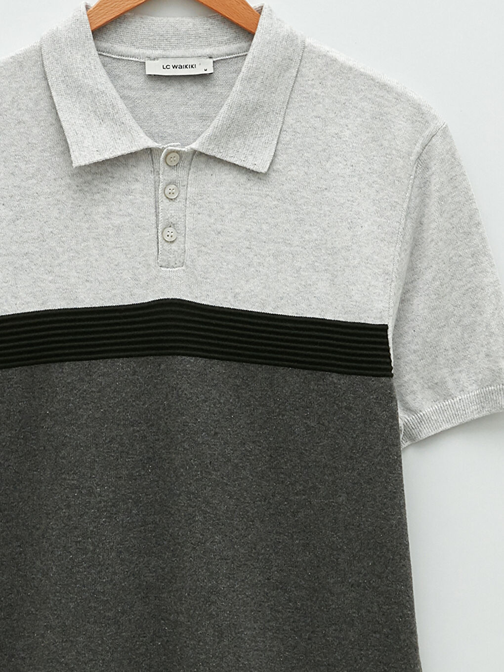 Bej Polo Yaka Çizgili Erkek Triko Tişört-7