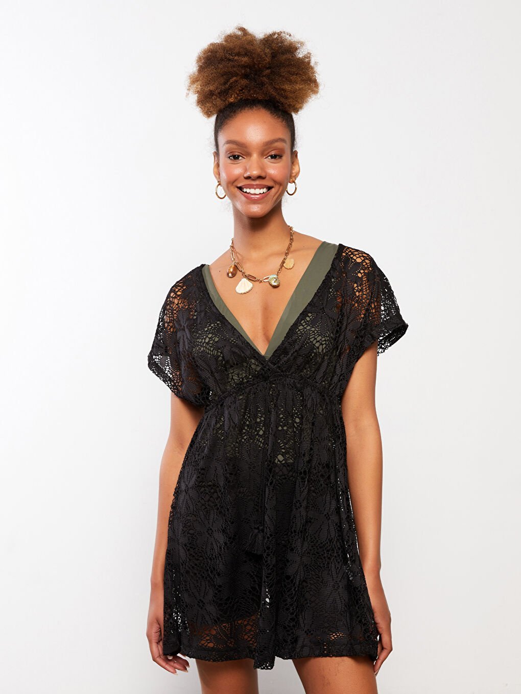 V-Neck Embroidered Short Sleeve Women's Beach Dress -S2CU19Z8-CVL