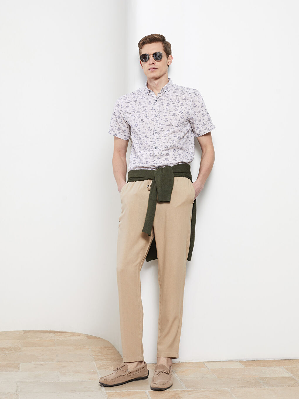 LCW Vision Slim Fit Short Sleeve Patterned Poplin Men's Shirt -S2CU37Z8-CSK