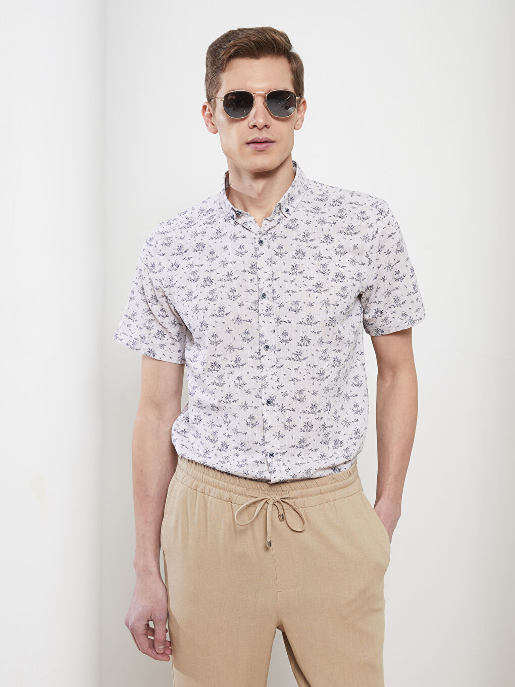 LCW Vision Slim Fit Short Sleeve Patterned Poplin Men's Shirt -S2CU37Z8-CSK