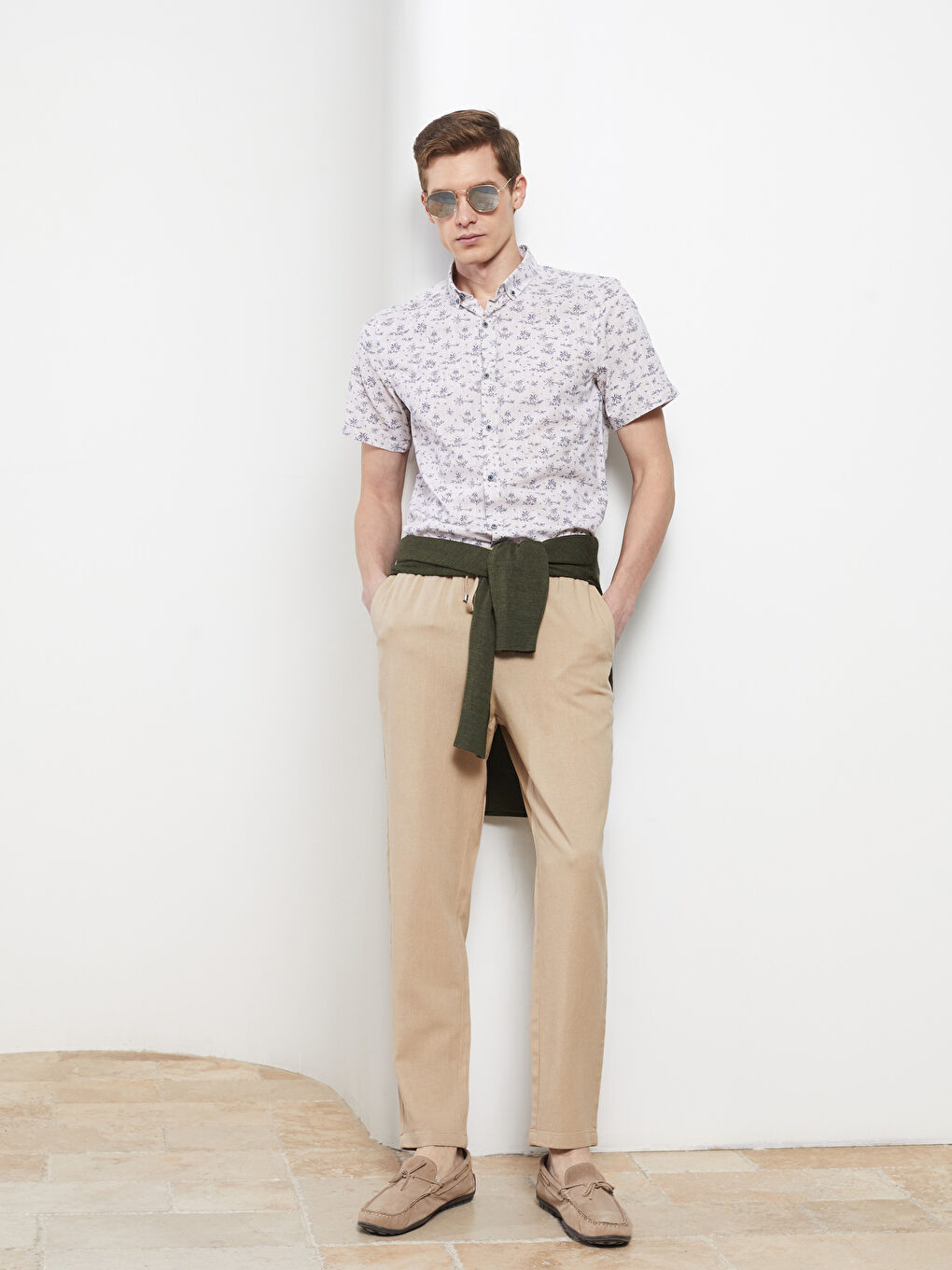LCW Vision Slim Fit Short Sleeve Patterned Poplin Men's Shirt -S2CU37Z8-CSK