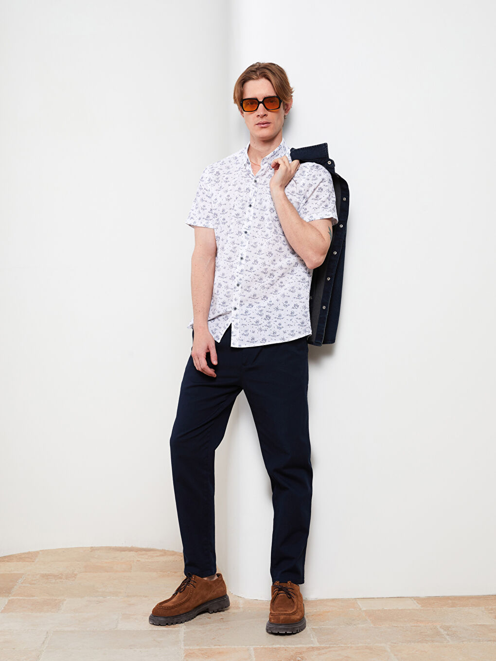 Slim Fit Short Sleeve Patterned Poplin Men's Shirt-1