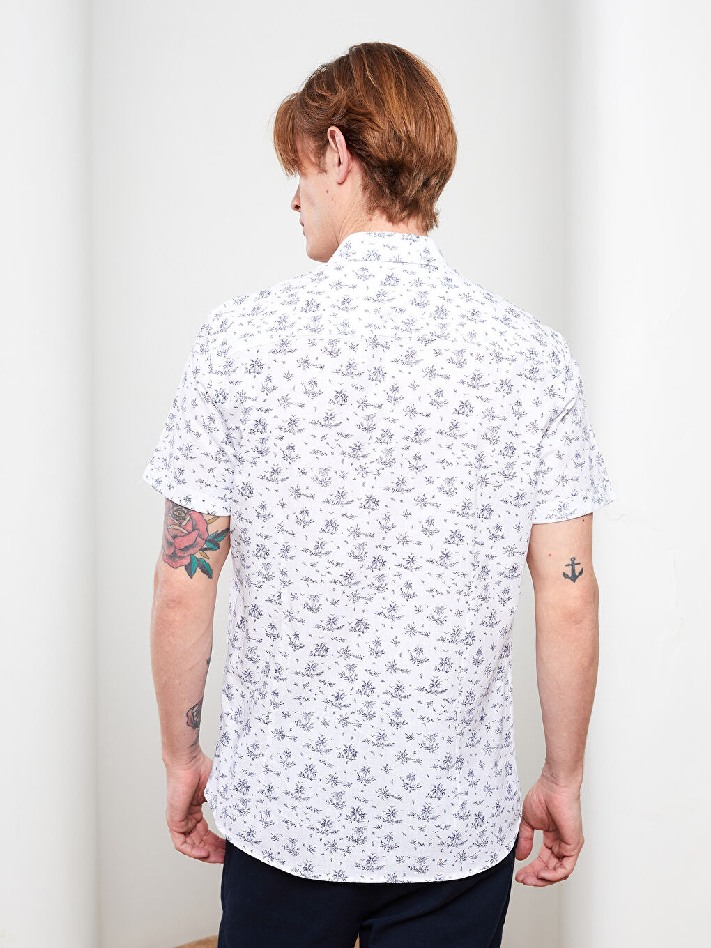 Slim Fit Short Sleeve Patterned Poplin Men's Shirt-4