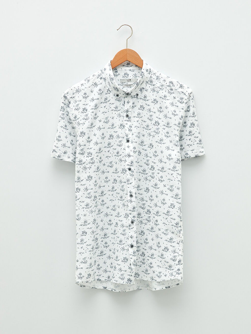 Slim Fit Short Sleeve Patterned Poplin Men's Shirt-5