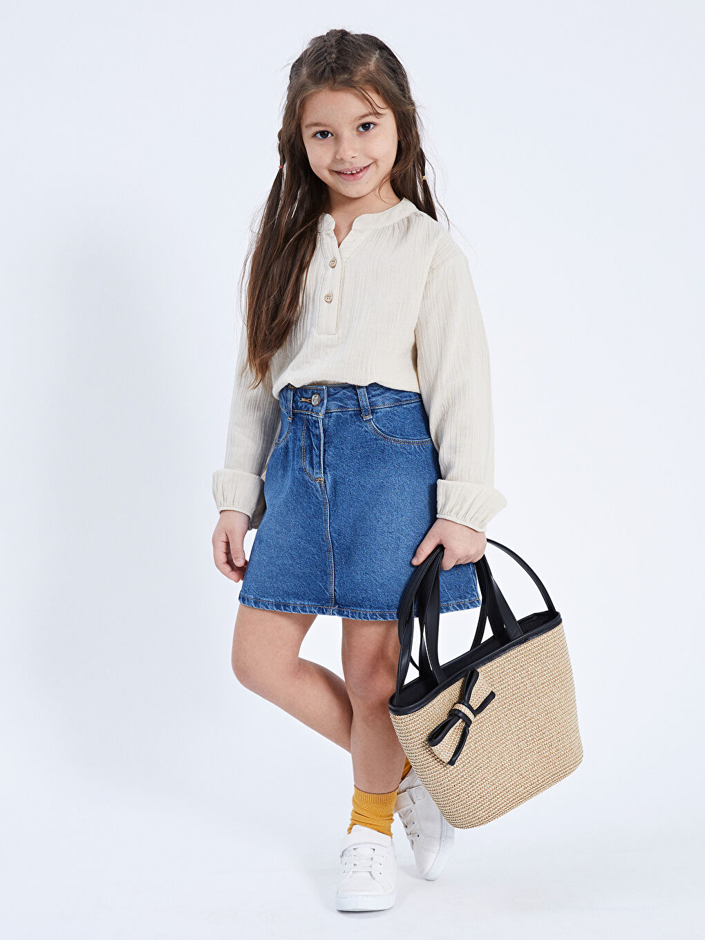 Сумка с соломенной ручкой и бантом для девочек-1