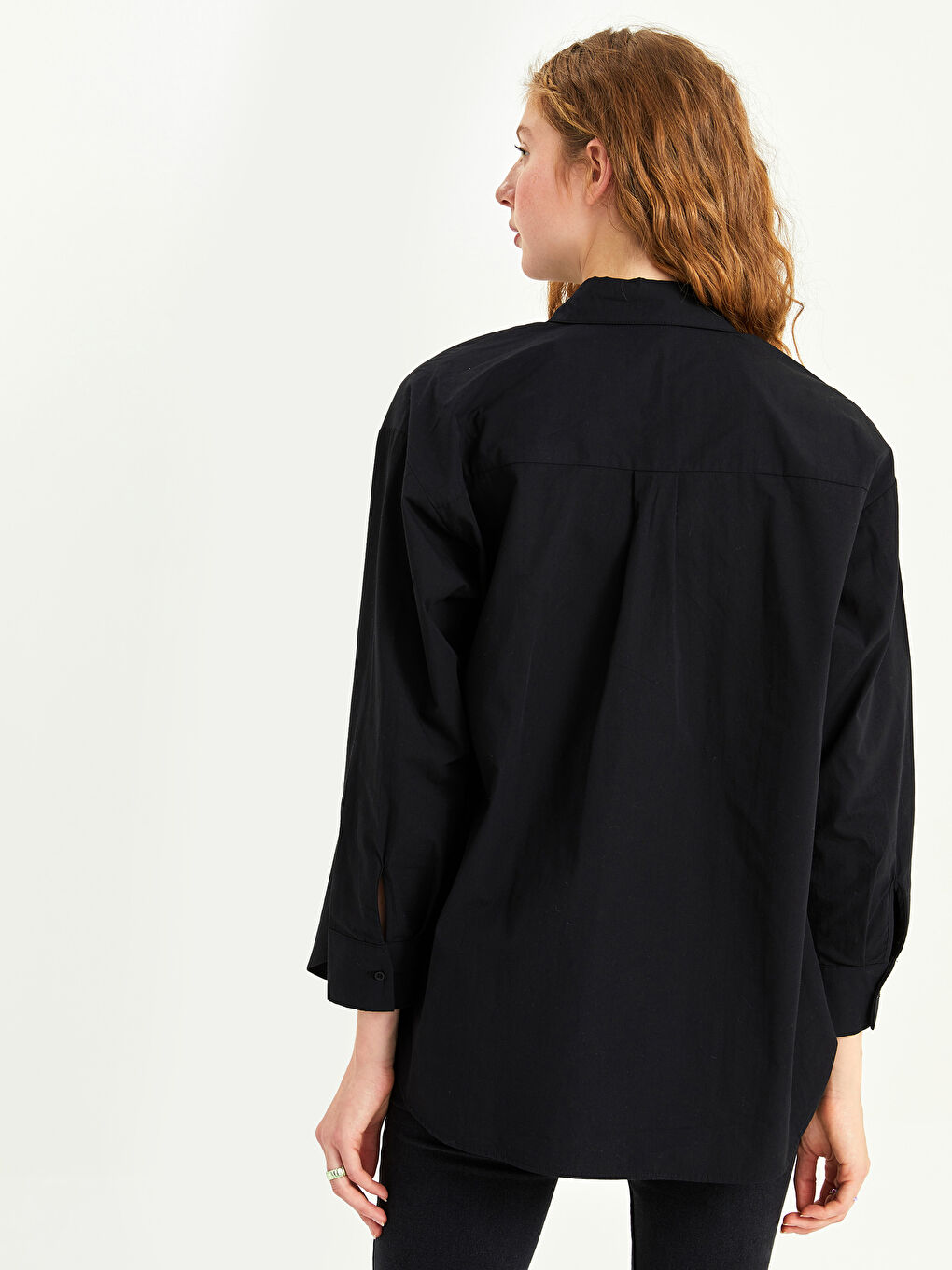 قميص نسائي بأزرار عادي كم طويل بوبلين-4