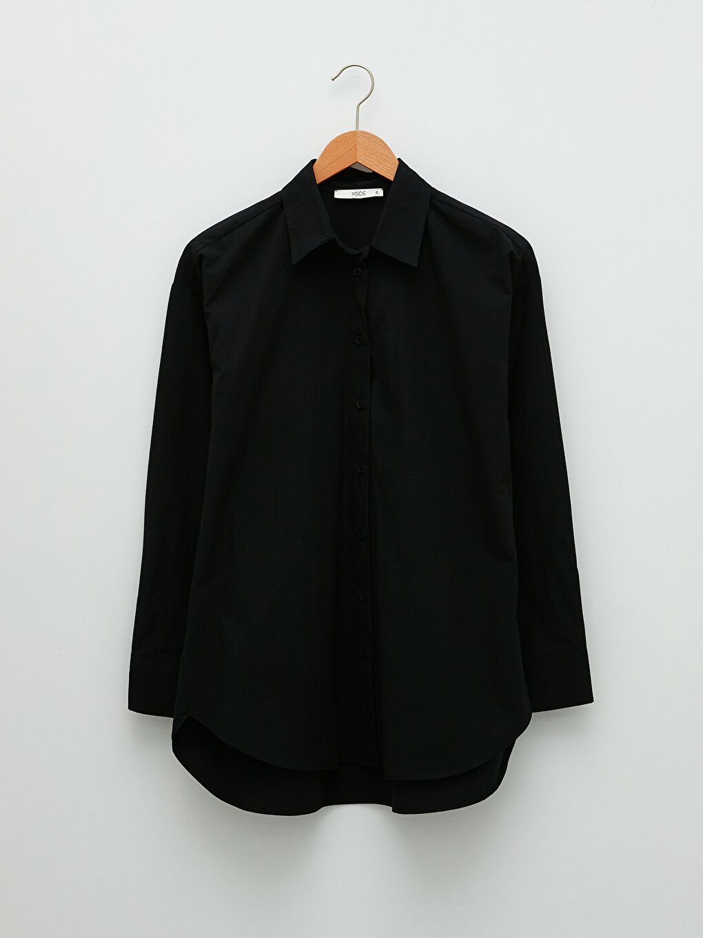 قميص نسائي بأزرار عادي كم طويل بوبلين-5