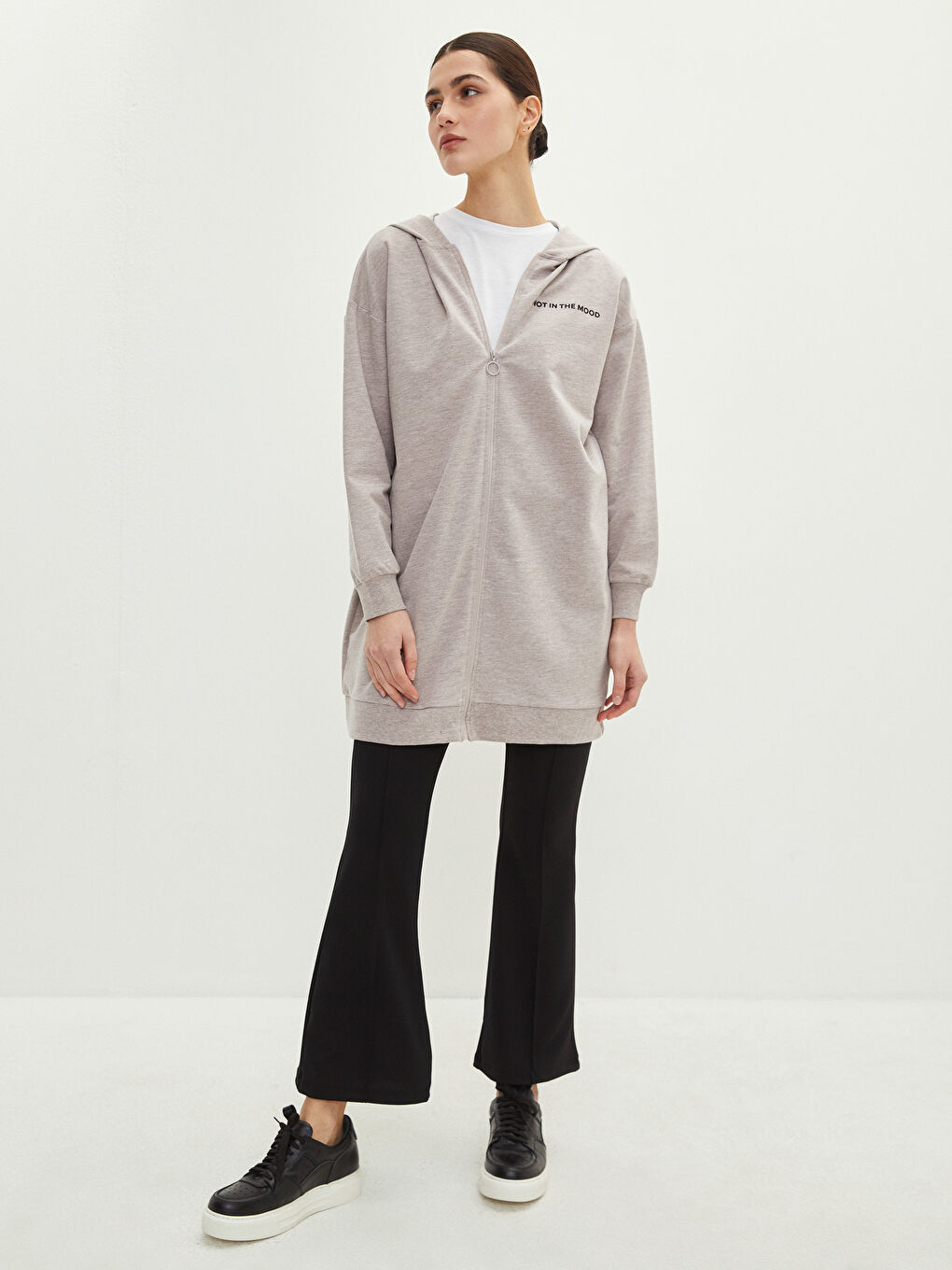 Суитшърт с цип За Жени Oversize Спортен С Дълъг Ръкав С Качулка И Щампа На Букви-1