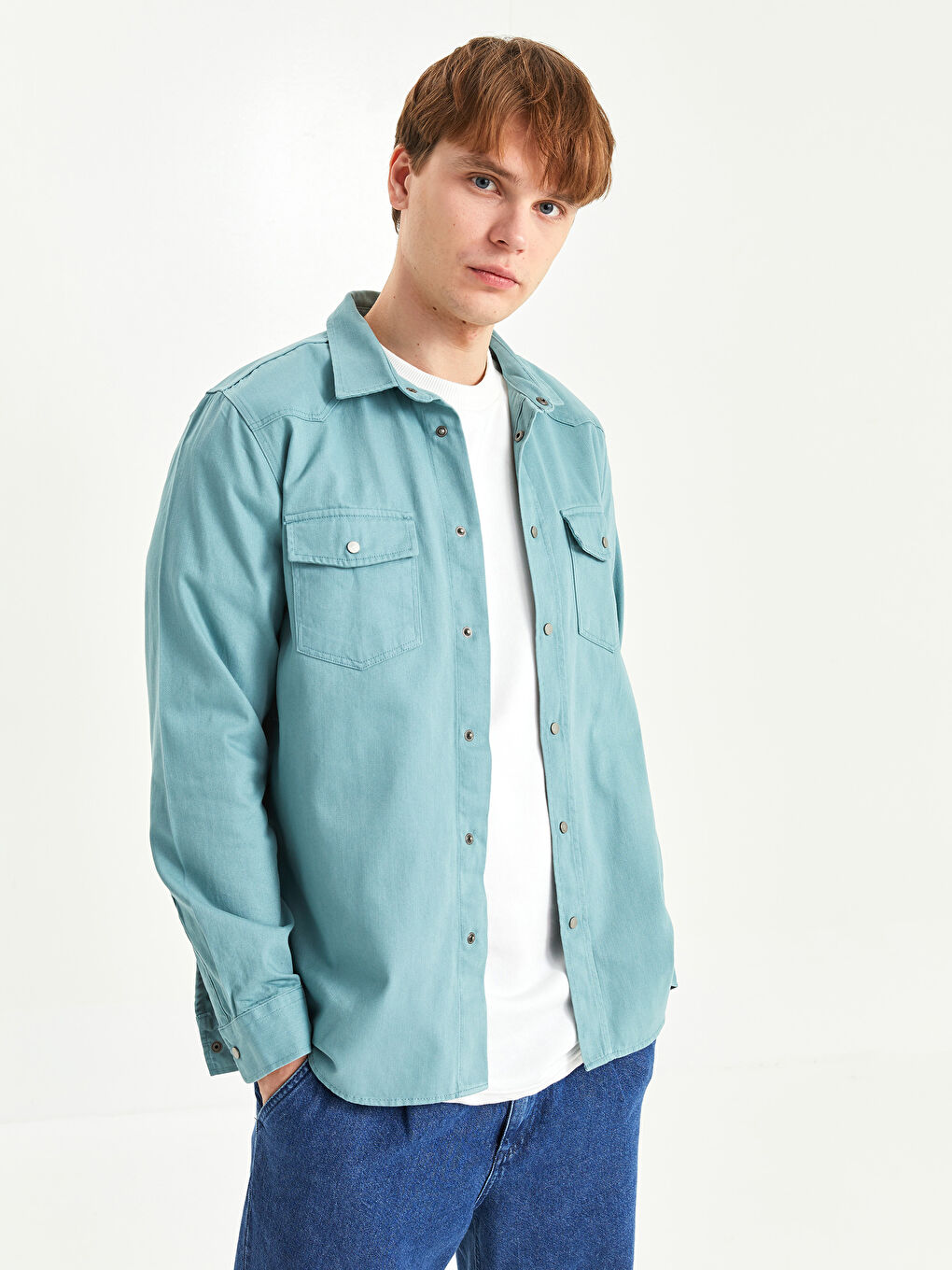 XSIDE Yeşil Regular Fit Uzun Kollu Erkek Jean Gömlek