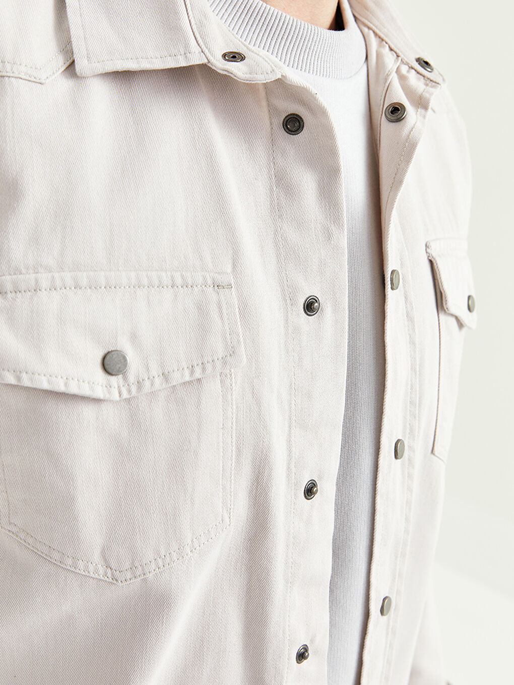 Bej Regular Fit Uzun Kollu Erkek Jean Gömlek-3