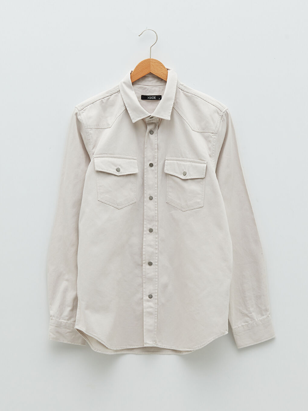 Bej Regular Fit Uzun Kollu Erkek Jean Gömlek-5