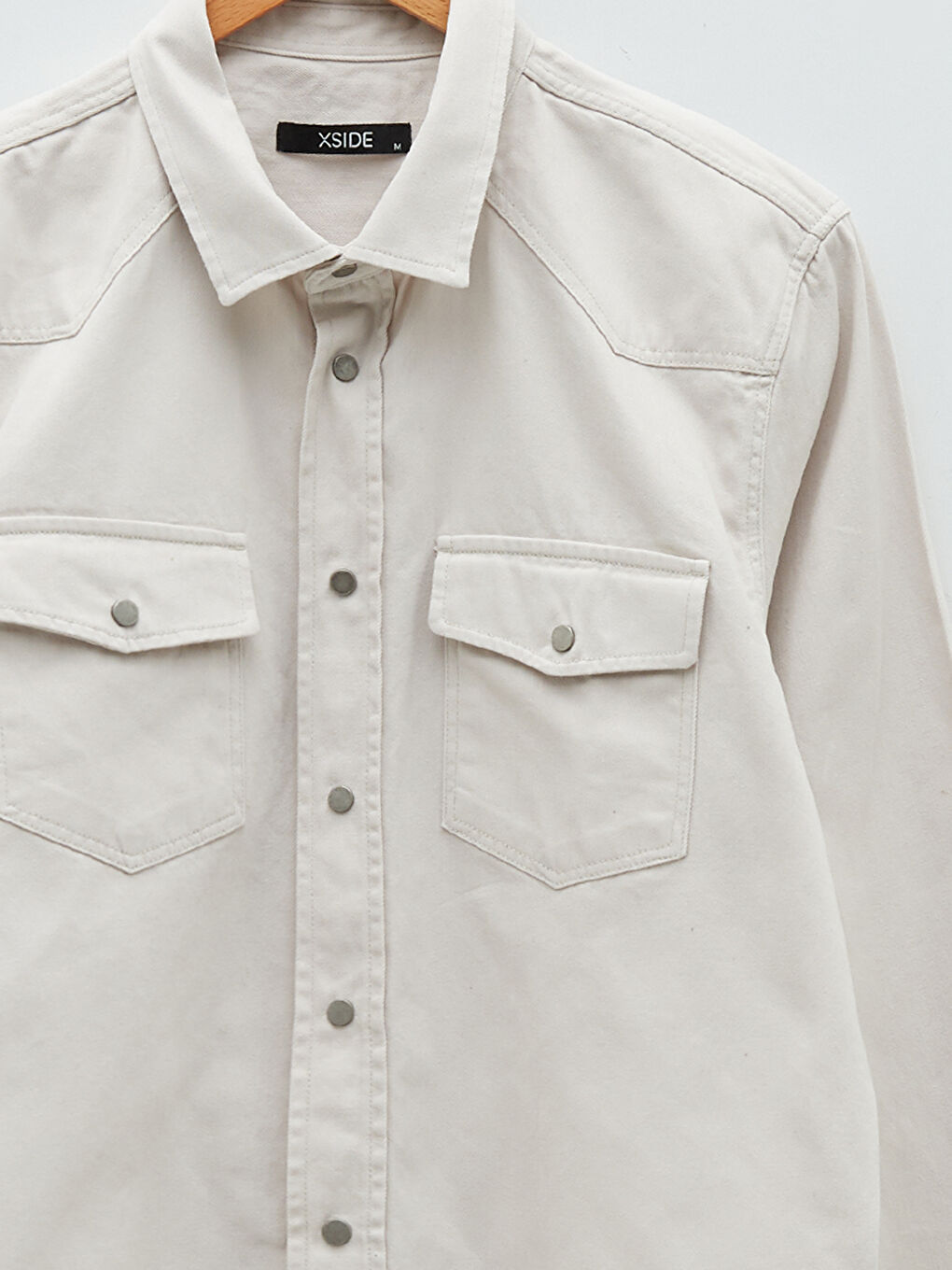 Bej Regular Fit Uzun Kollu Erkek Jean Gömlek-7