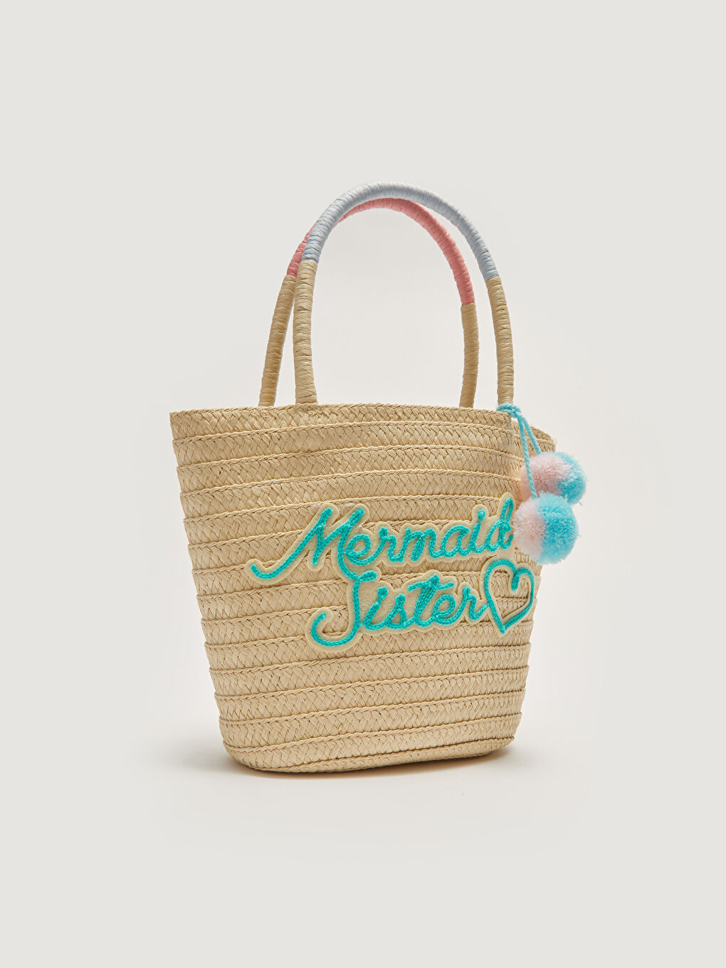 LCW ACCESSORIES Сламена чанта с горна дръжка за момичета с бродирани букви и детайл с помпон -S2CU55Z4-SCC