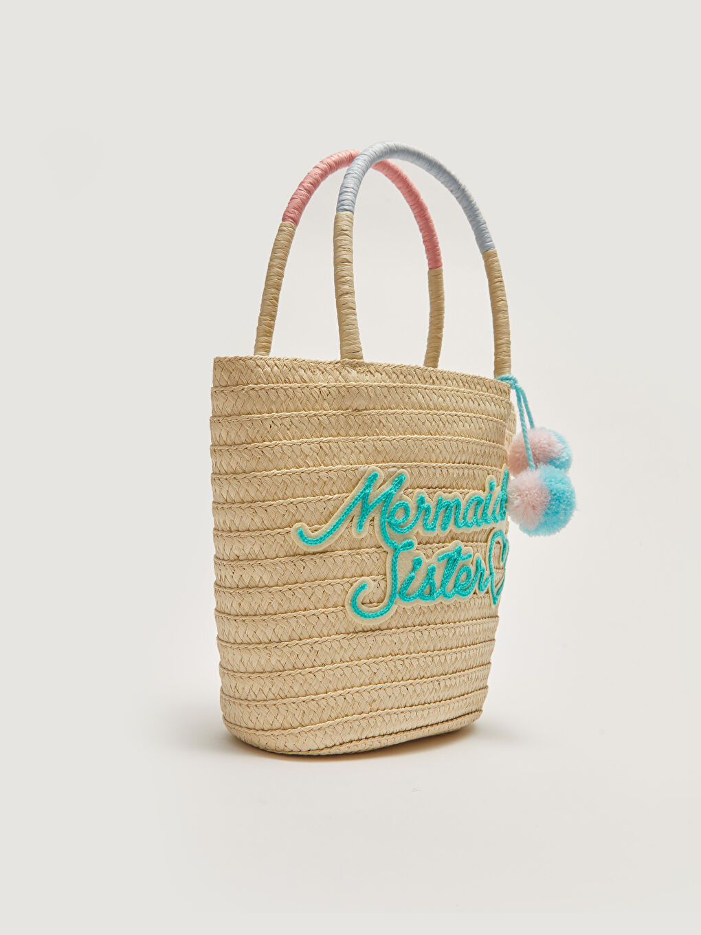 LCW ACCESSORIES Сламена чанта с горна дръжка за момичета с бродирани букви и детайл с помпон -S2CU55Z4-SCC