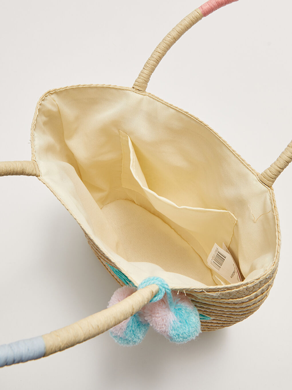 LCW ACCESSORIES Сламена чанта с горна дръжка за момичета с бродирани букви и детайл с помпон -S2CU55Z4-SCC