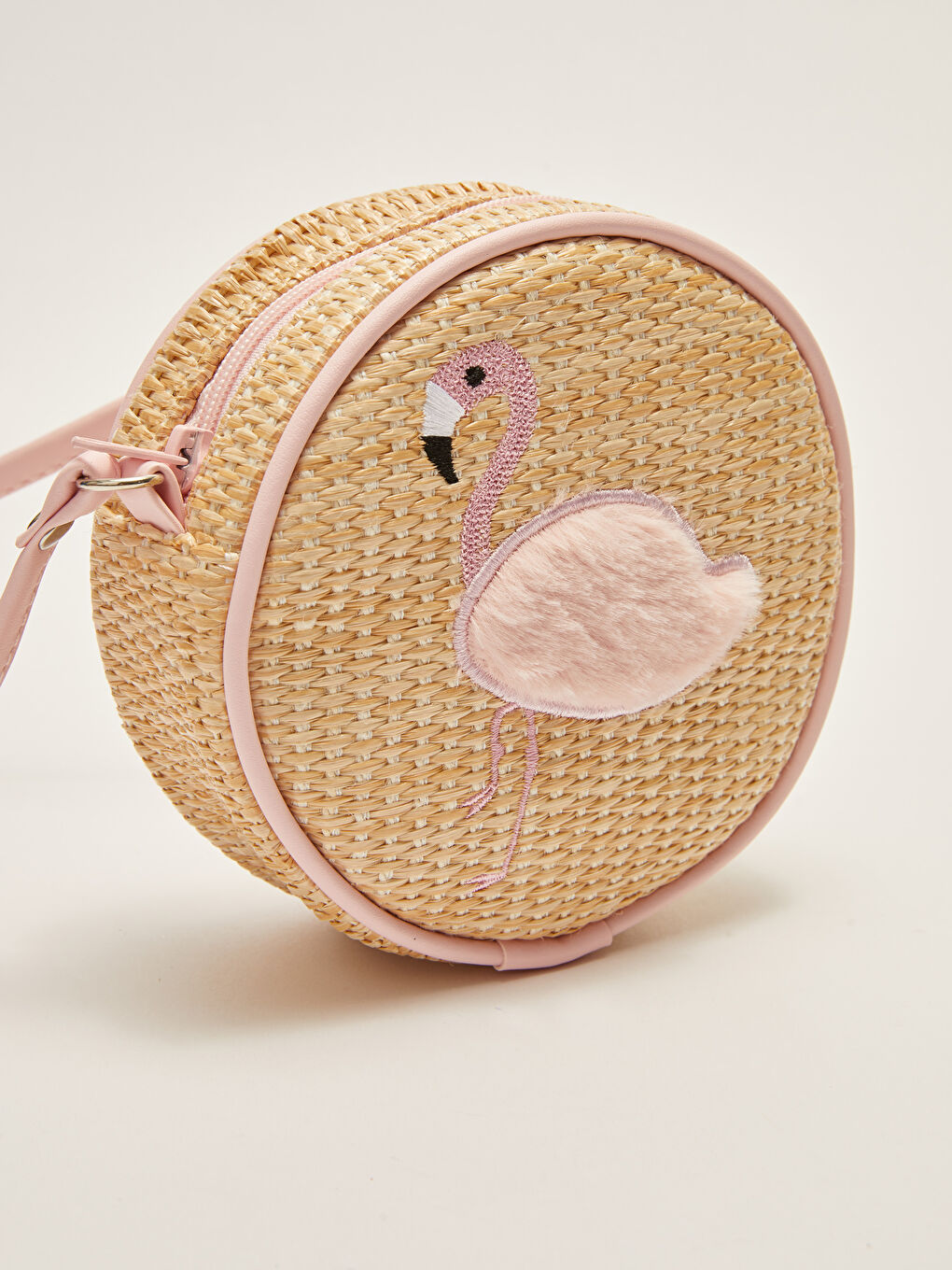 Bej Nakışlı Kız Çocuk Hasır Çapraz Çanta-1