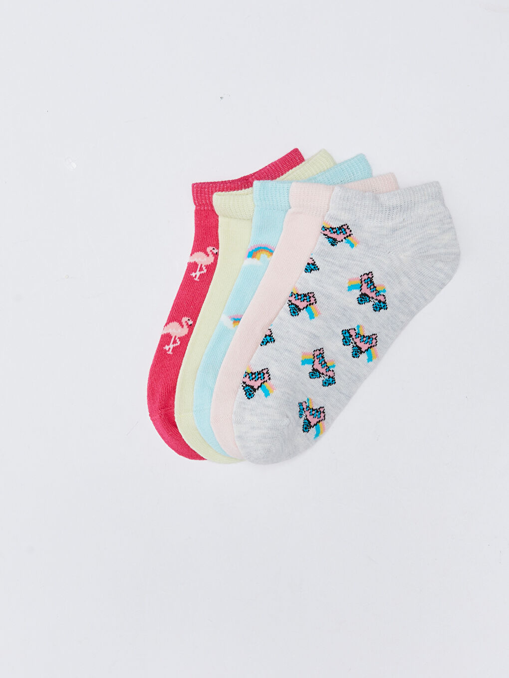 Pembe Desenli Kız Çocuk Patik Çorap 5'li