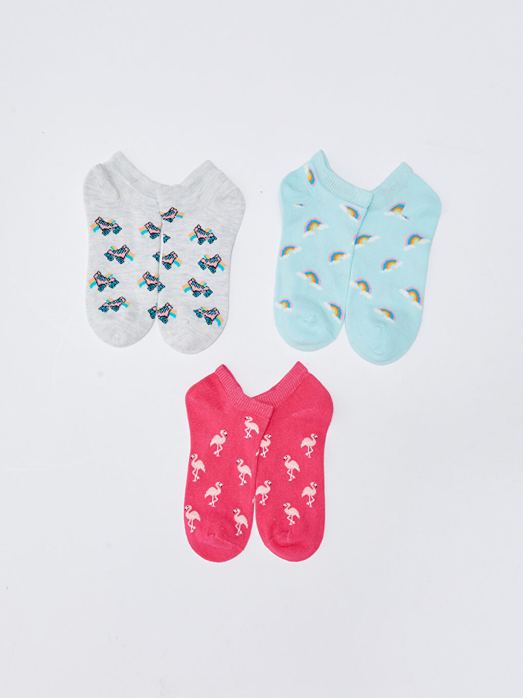 Pembe Desenli Kız Çocuk Patik Çorap 5'li-1