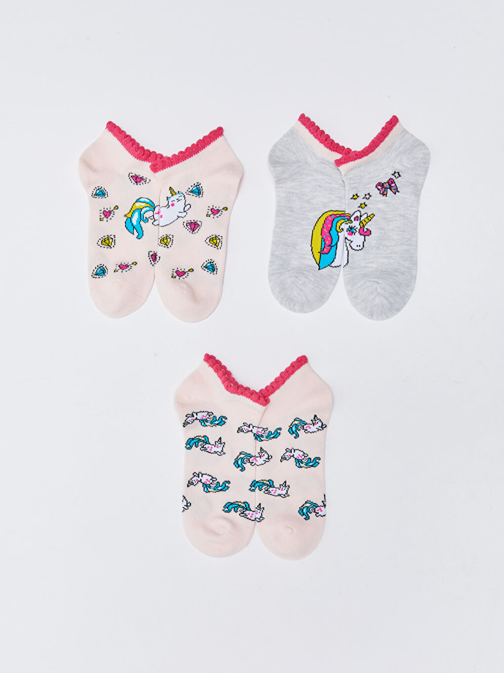 Pembe Desenli Kız Çocuk Patik Çorap 5'li-1