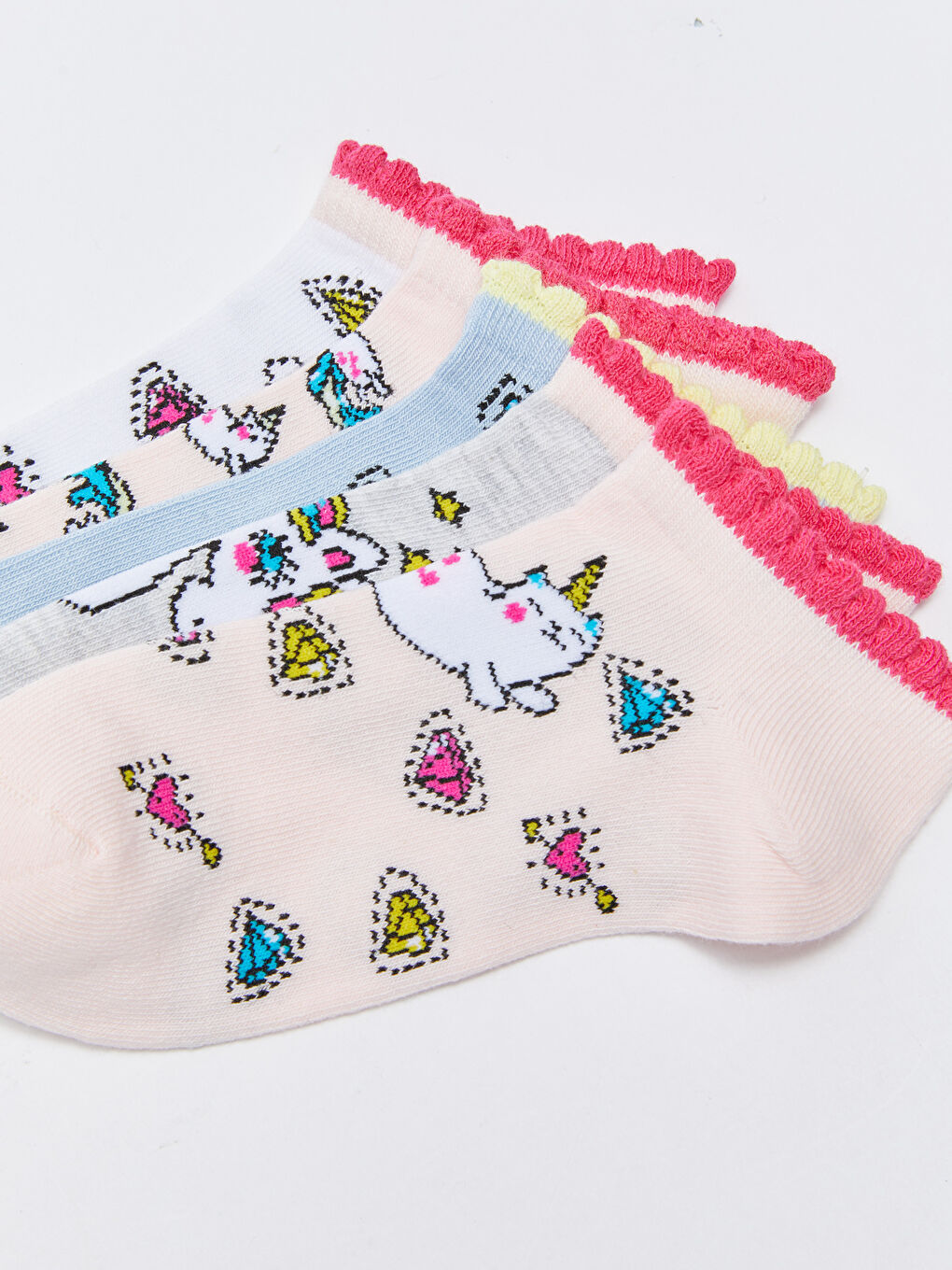 Pembe Desenli Kız Çocuk Patik Çorap 5'li-2